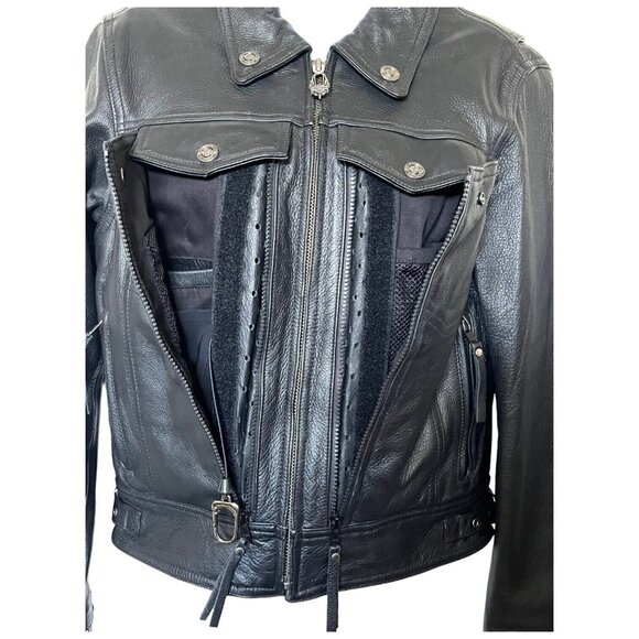 Harley Davidson Womens Black Leather Moto Jacket M Nevada Vented Zip Liner 98122 - Picture 2 of 16